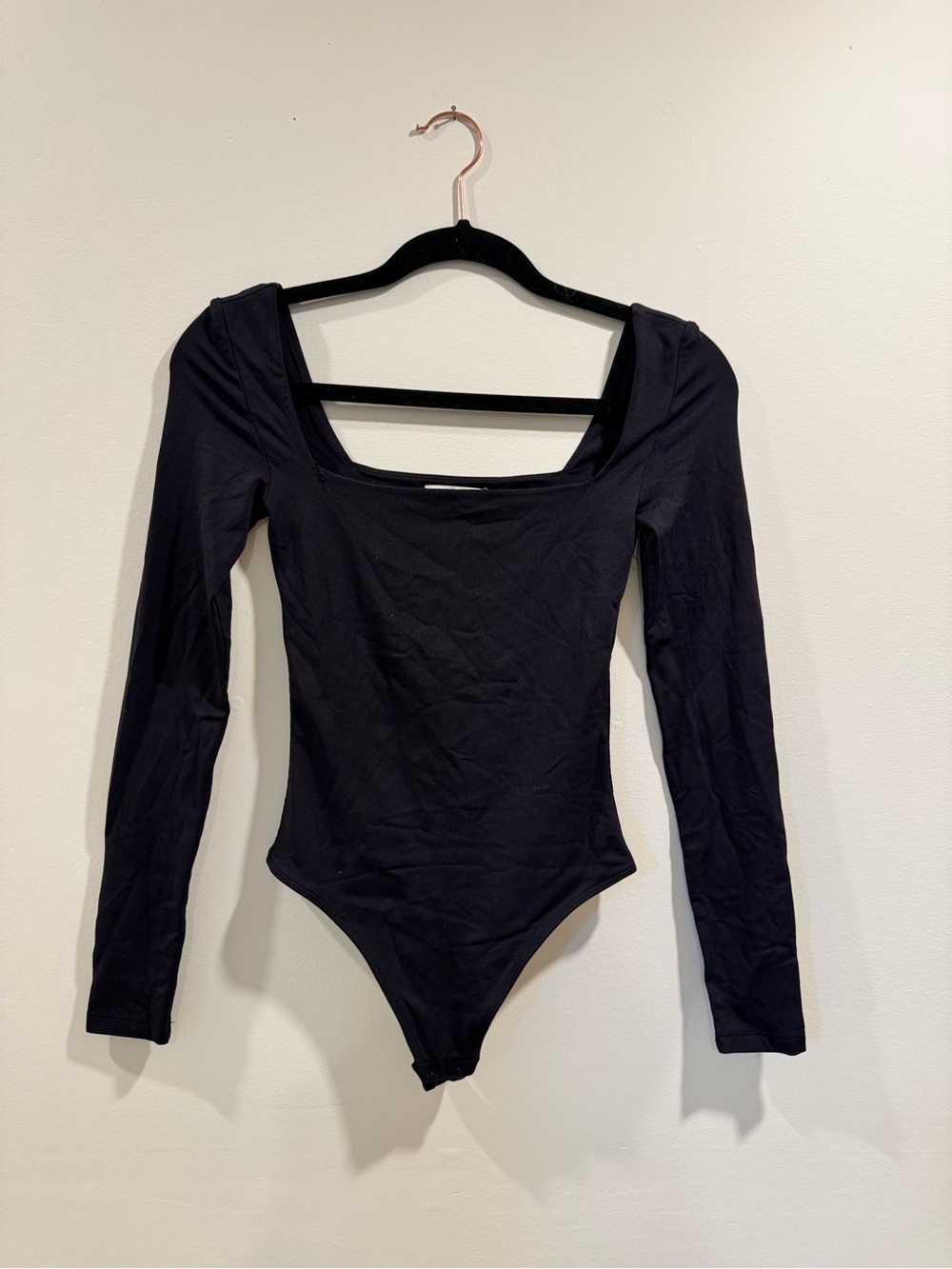 Babaton Black Long-Sleeve Square Neck Bodysuit
